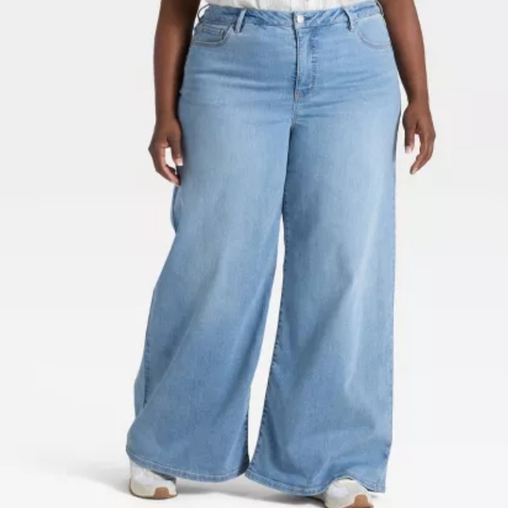 NWT New Ava & Viv Wide Leg High Rise Relaxed Fit Stretch Denim Jeans